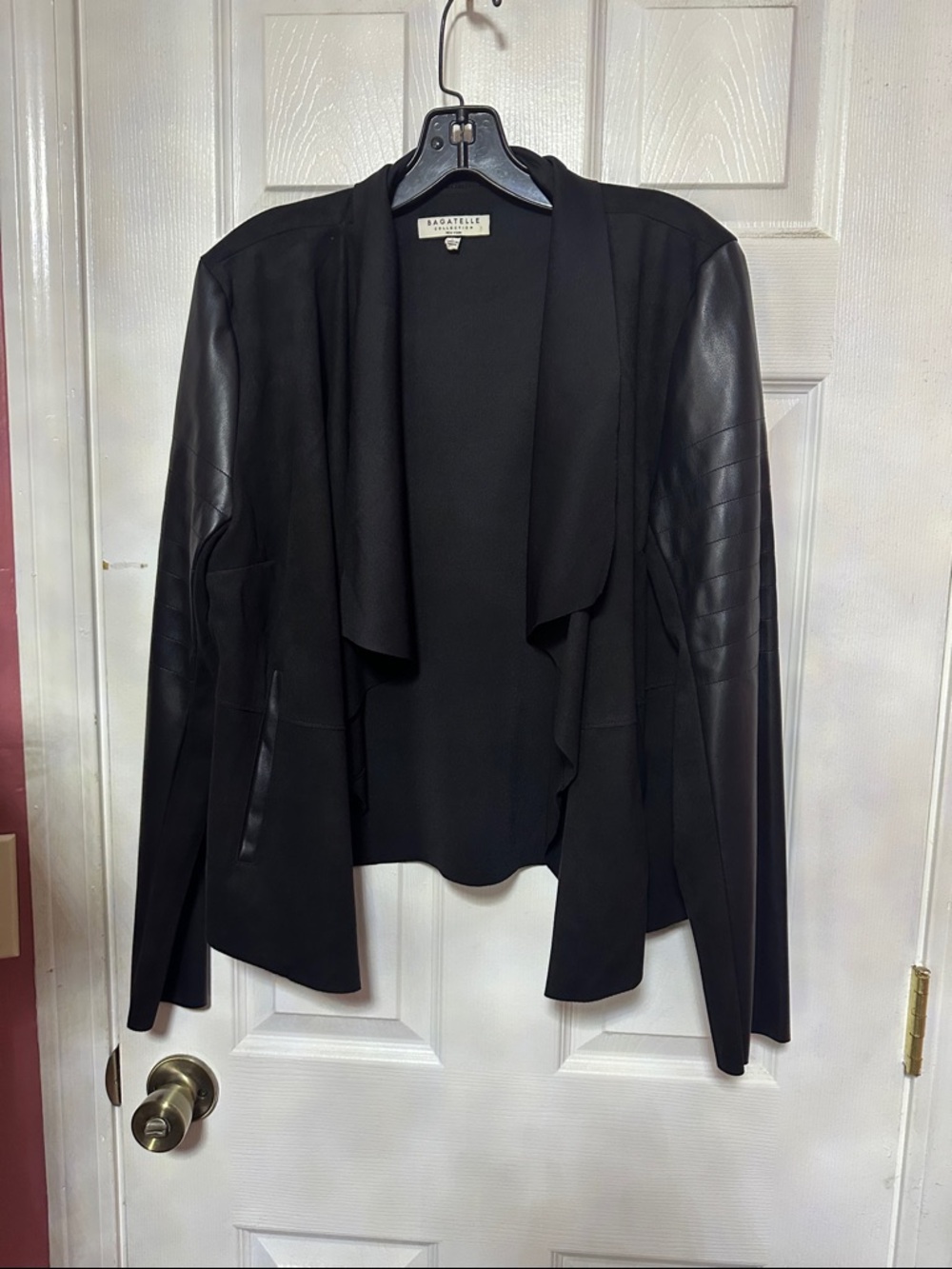 Frank Lyman Design Black Draped Faux-Leather Sleeve Jacket